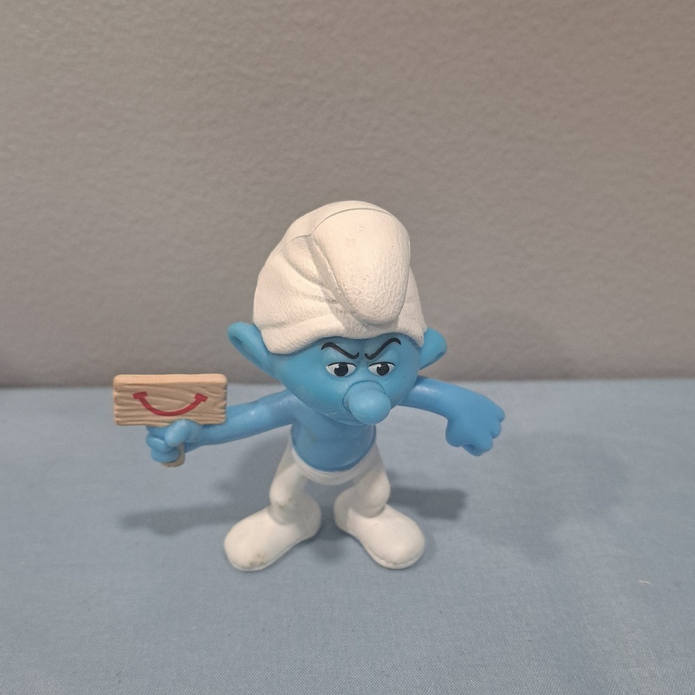 McDonalds Grouchy Smurf Figure 2013 Happy‎ Meal Toy Blue Peyo Collectible Kids
